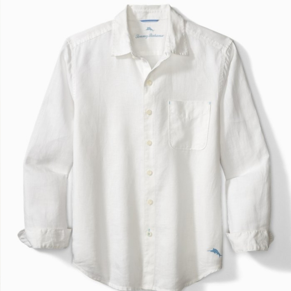 Tommy Bahama Men's XL Sea Glass Breezer 100% Linen button down white shirt